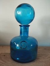 Carafe Bouteille En Verre Bleu Turquoise Empoli Italienne Vintage 