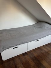 Lit fonctionnel avec rangements 90 x 200 cm lasuré blanc