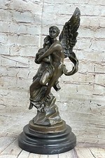 Cupidon Eros Psyché Grec Mythologie Véritable Bronze Sculpture Statue Signée