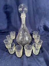 Biot, signé - Ancien Service à liqueur en verre bullé couleur blanc