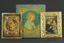 Ensemble de 3 Anciennes petites icônes religieuses  Vierge Enfant florentines