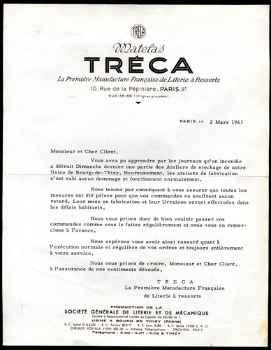 Ancienne lettre matelas treca - ancienne,