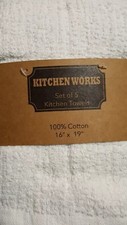 New! Kitchen Works set of 5  Kitchen Towel 100% Cotton 16"x19"  white