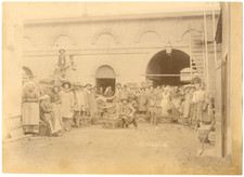 France, ouvriers, personnel devant une fabrique, usine  Vintage albumen print,