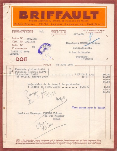 1938 facture briffault - facture,