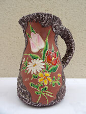 Pichet Pouzzolane - décor émaillé " fleurs " - signé Lamarche