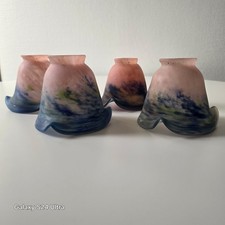 4 Tulipes En Pate De Verre dégradées de Bleu,de  Rose Signées LE VERRE FRANCAIS