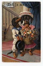 illustrateur Arthur THIELE . Teckels humanisés .