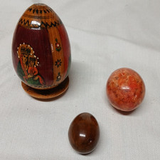 Oeuf En Bois Marbre.. Lot De 3