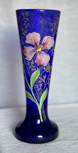 Vase verre bleu émaillé - verre,