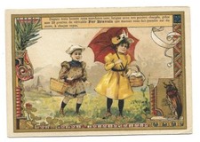 Enfants Panier Marché Ombrelle - - Chromo Le fer Bravais - Trade card