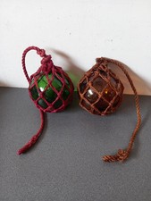 LOT DE 2 BOULES FLOTTEURS VERRE PECHE AVEC LEUR FILET DIAMETRE 12,5 CM
