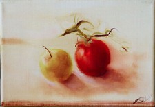 Nature morte : Alpe et Tomate - Peinture originale huile sur toile cuisine art cadeau