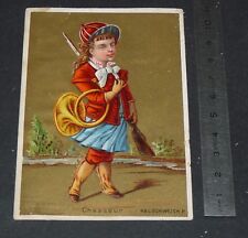 CHROMO 1880-1899 GRAND BAZAR DU CARROUSEL SIMON PARIS JOUETS ENFANTS CHASSEUR