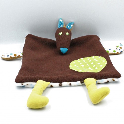 Doudou plat loup marron vert