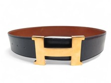 VINTAGE CEINTURE HERMES BOUCLE CONSTANCE XL CUIR BOX NOIR T75 + BOITE BELT 920€