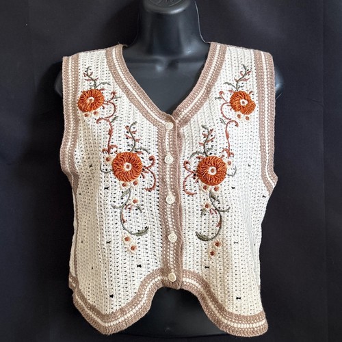 Crochet vest medium cream boho - vest,