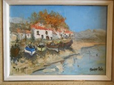 Huile sur toile port de pêche