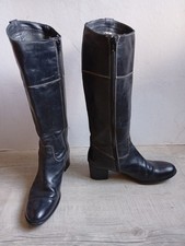 Heyraud botte Haute à talon cousu main - cuir noir - T 38 H 43 cm - mis 2 fois