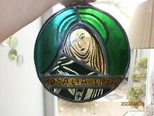 ANCIEN VITRAIL A SUSPENDRE / ROSALIA LIMA / RELIGIEUX/LA VIERGE/DIAM.25 cm