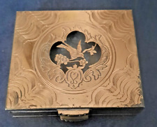 POUDRIER MIROIR DECOUPE EN LAITON 1930 A DECOR OISEAU ET FLEURS