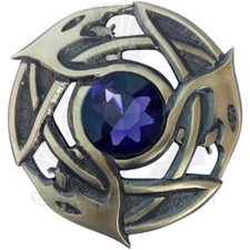 Te Écossais Kilt Mouche Plaid Broche Violet Pierre Finition Antique/Celtique