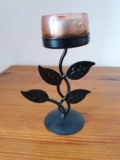 Photophore pied branches et feuilles métal noir 9x14 cm