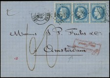 n°29A bande de 3, sur lettre taxée à destination d'Amsterdam Pays-Bas - TB