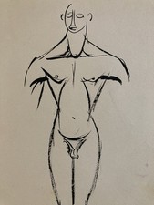 Beau Dessin 1960 Encre Homme