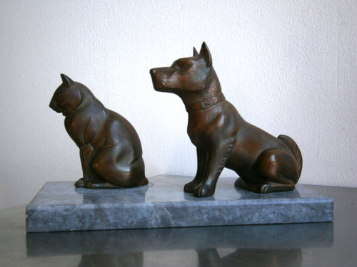 Statue art déco chien - et, chat