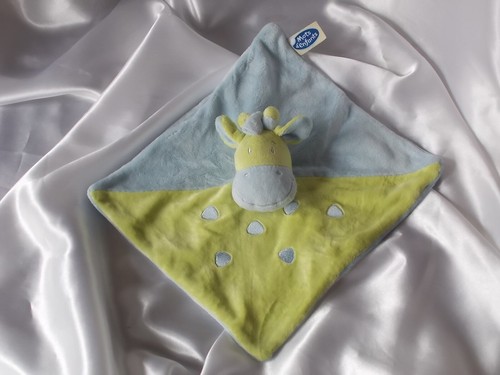 Doudou vache vert bleu - doudou, vache,
