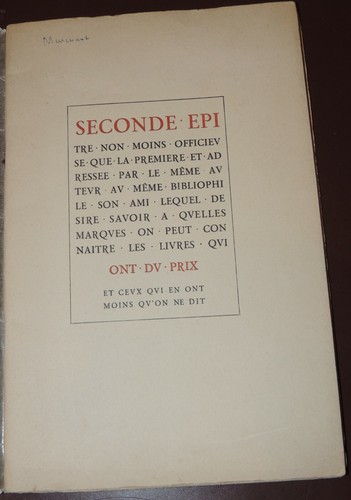 Bibliophilie seconde - [bibliophilie],