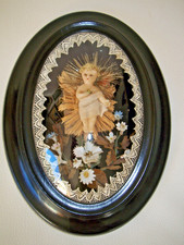 Ancien Jésus cire cadre Napoleon III 3 ovale verre bombé reliquaire XIX eme