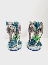 Vase Palissy Thomas SERGENT Barbotine Majolique Poisson Naturaliste Ancien XIX