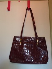 SAC A MAIN VINTAGE CROUTE DE CUIR ROUGE BORDEAU