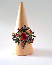 Bague cocktail rubis argent 925 rhodié or noir et or jaune T 54