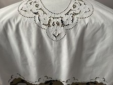 Antik’Etoffe, Rideau Ancien Fil Lin,  Superbe Broderie Richelieu 125x115, R27