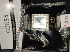 parure montre collier argenté avec strass 