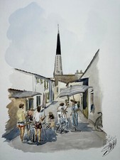 Atelier Chantal Crestant ARS EN RE Ile de Re AQUARELLE Peinture CANARD XX°