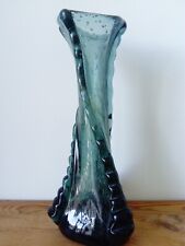 Vase  en verre bullé  bleu-vert.Vintage . créateur, H 30 cm