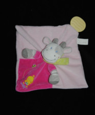 Doudou plat vache rose NICOTOY girafe écharpe oiseau plaque de dentition TTBE