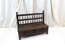 VTG Oak Wood Caved Breton Box Shaped Bench Traditional Wooden Brittany France