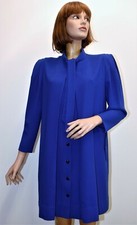Vintage 80s Coat PIERRE CARDIN PRESTIGE blue wool crepe 38FR 6US made in France