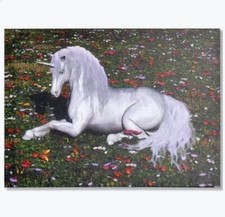 Cadre toile tableau Licorne dans forêt - 40 x 30 cm - animal animaux