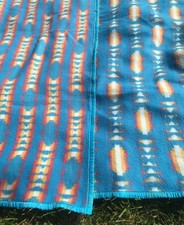 FRENCH 1960s BED BLANKET THROW~SOUTHWESTERN/OLD WEST~WOOL BLEND~2.73 x 2.67 YRDS
