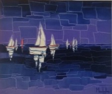 Tableau Peinture Huile Sur Toile Signée par L'artiste MANDRAFINA "Voiliers...