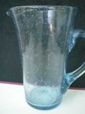 GRANDE CARAFE BROC VERRERIE DE BIOT SIGNEE BLEU BULLE
