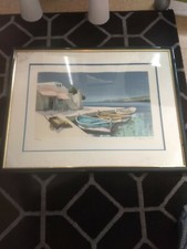  lithographie couleur, vue de bord de Mer, JP. Bertaux marais, numéroté 130/250