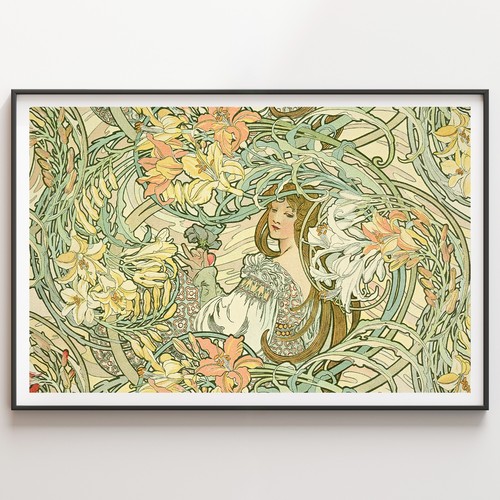 Alphonse mucha print - print, lily