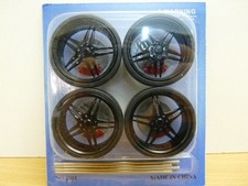 SET de 4 JANTES TUNING noires D40mm + PNEUS n°8 1/18